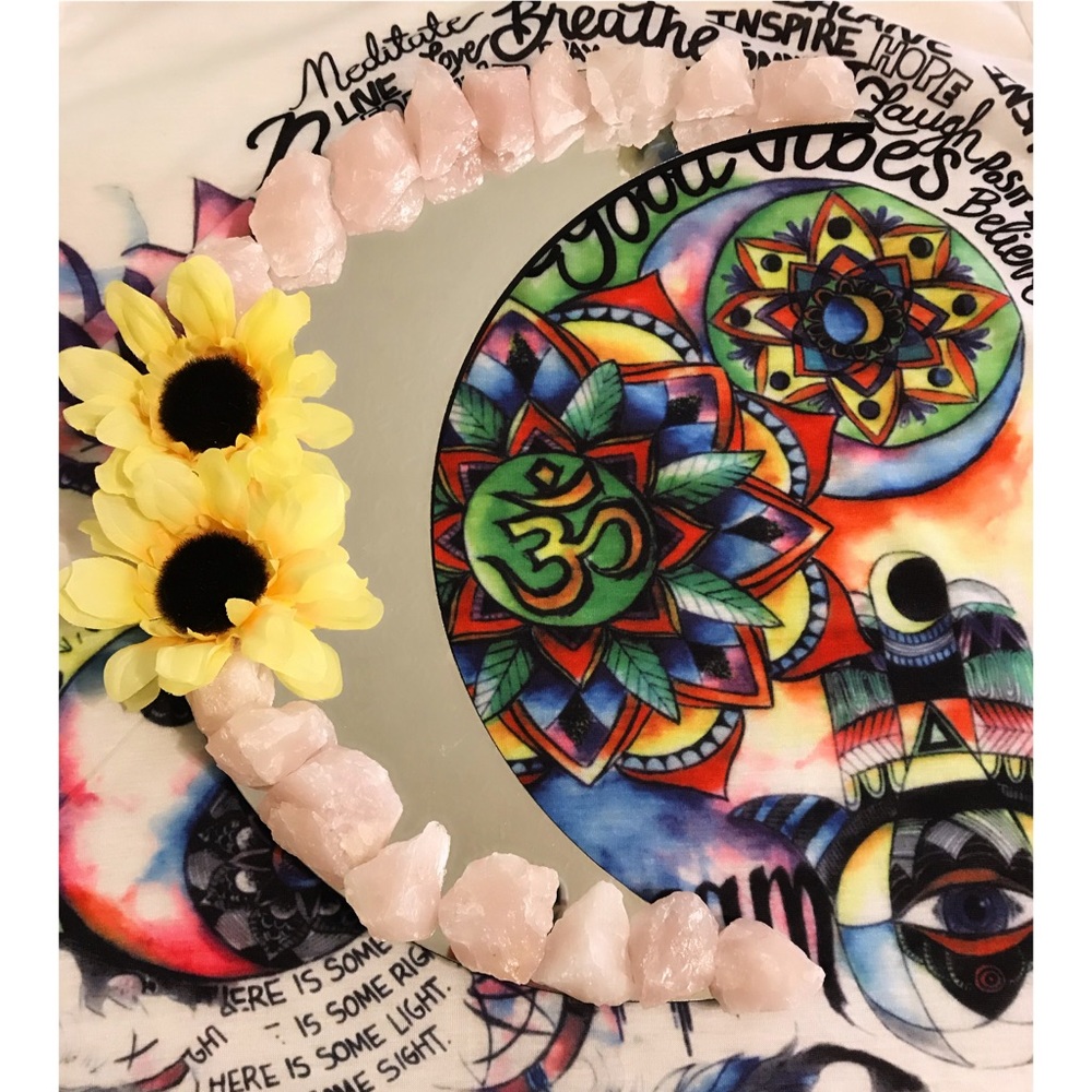 Rose Quartz & Sunflower Crescent Moon Mirror 🌙🌻